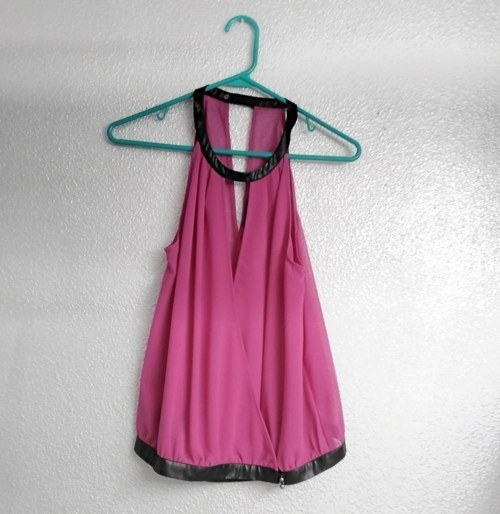 Bebe Women's Magenta Sheer Faux Wrap Top.    Size SP
